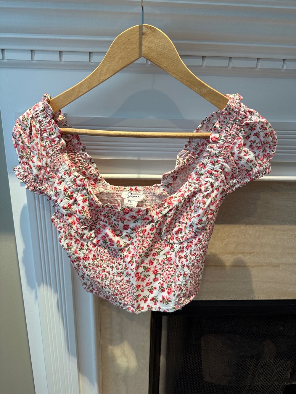 Japna Pink Floral Smocked Crop Top